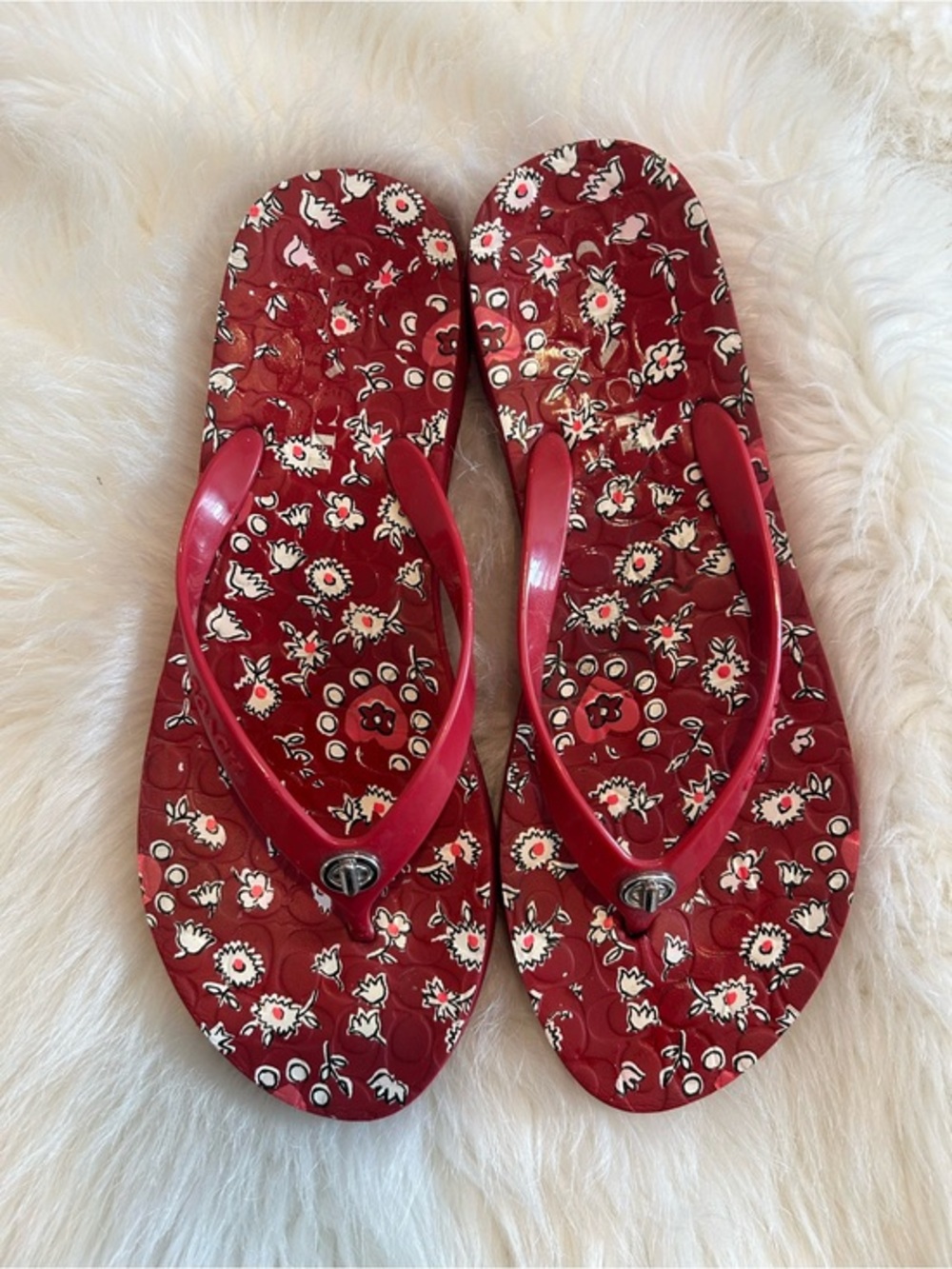 Coach Red Floral Flip-Flop Sandals - Women's
